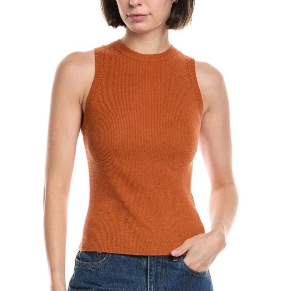 Vince Orange High-Neck Pullover Knit Cashmere Silk Tank Top Women's Medium $295